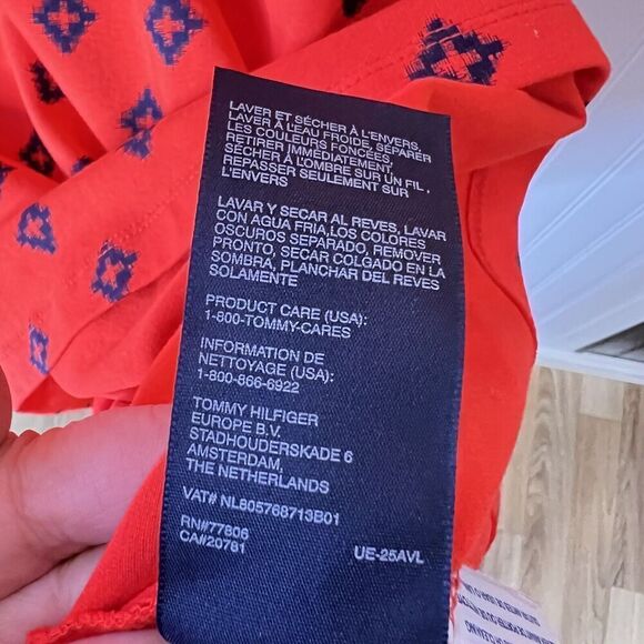 Tommy Hilfiger Dress Sz SP Cotton Drawstring Sundress Beach Red Black 0108 - Picture 8 of 14